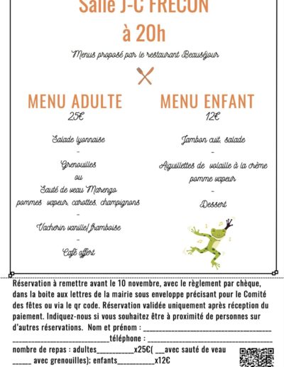 Soirée grenouille menus et formulaire